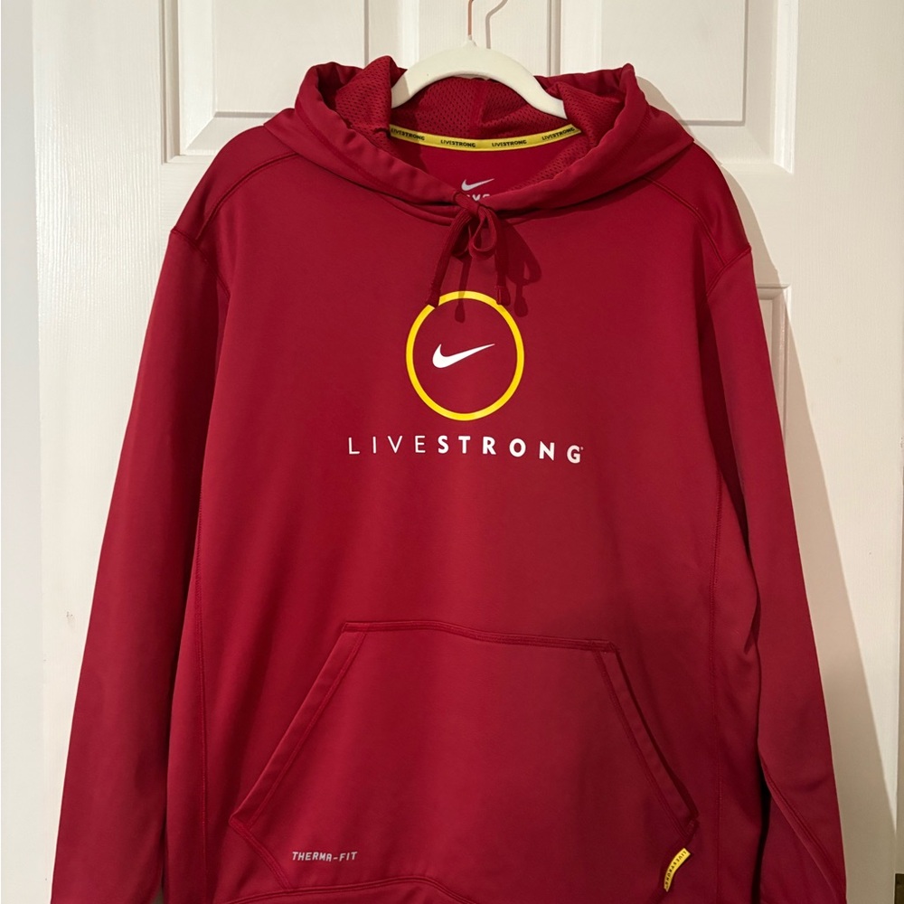 Nike Therma-Fit LIVESTRONG Hoodie – Red/Yellow Logo, Size Large